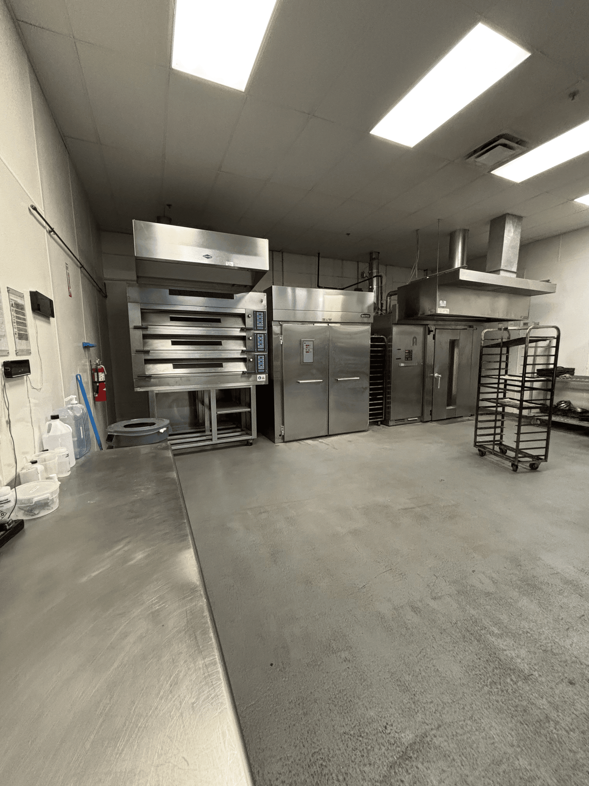Commercial bakery equipment in operation